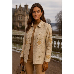 Vintage Metallic Silk Chicos Cardigan Embroidered Autumn Fall Cottagecore Floral